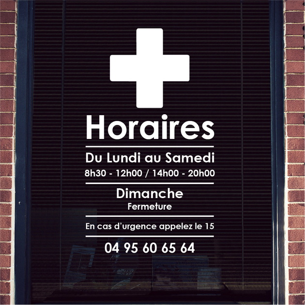 Stickers Horaire Pharmacie personnalisé Autocollant vitrophanie