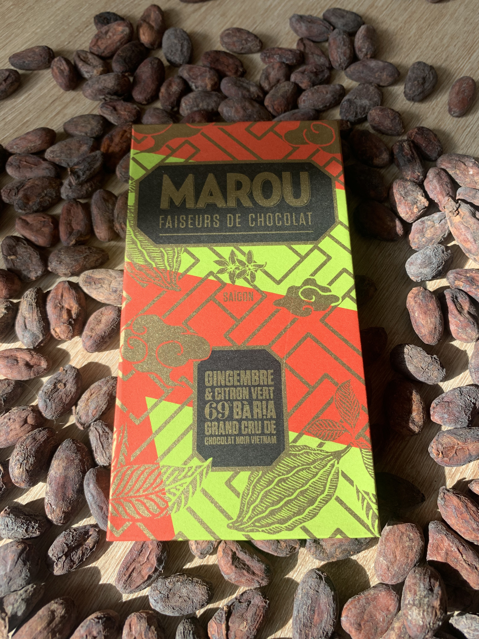 Tablette Chocolat MAROU - GINGEMBRE & CITRON VERT 69% BA RIA