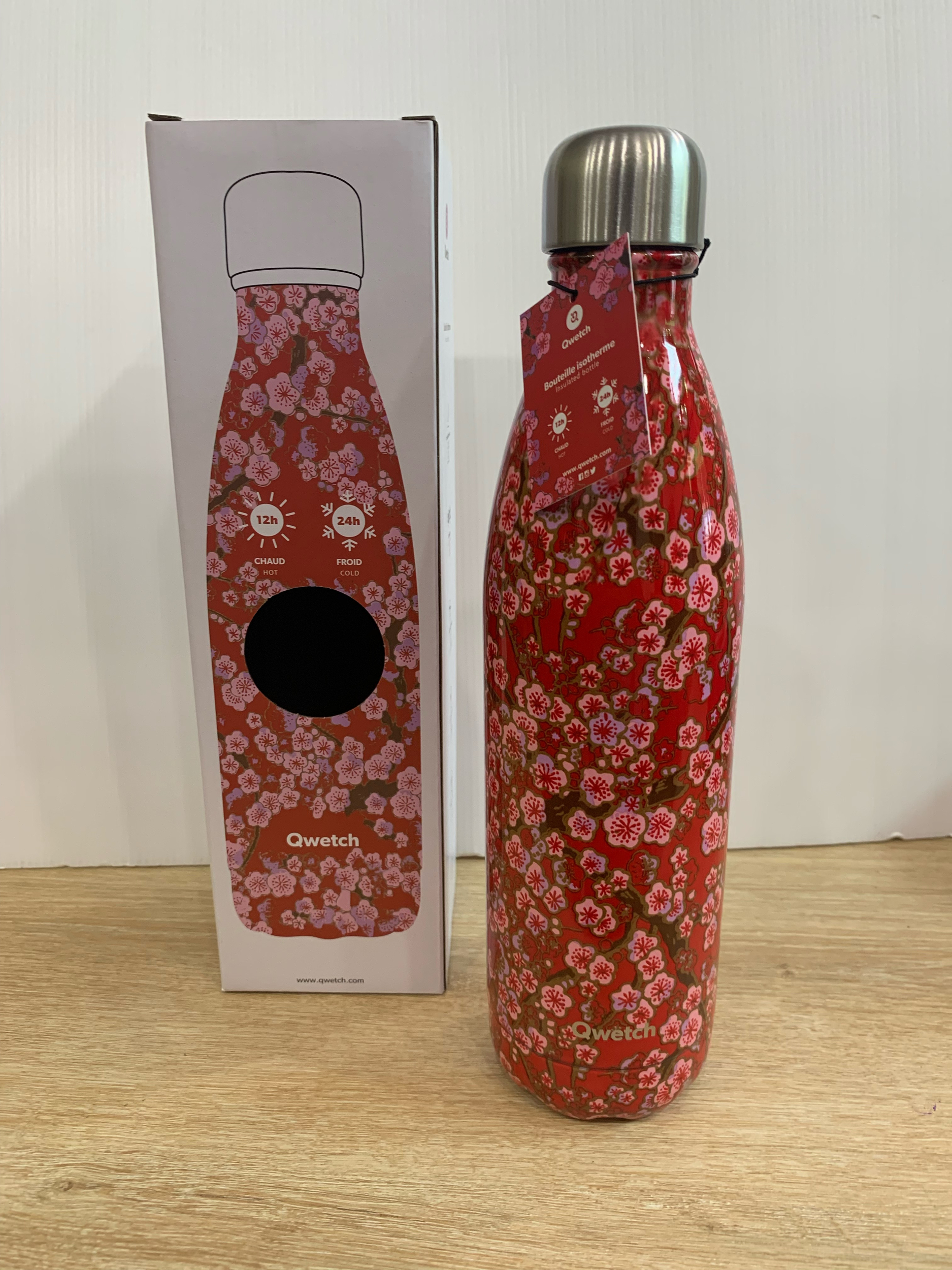 Bouteille isotherme en inox fleurs rouges - 750ml