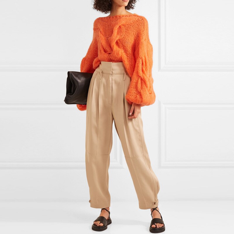 YNZZU-2019-nouveaut-Orange-surdimensionn-femmes-chandail-automne-o-cou-lanterne-manches-femme-pull-mode-tricot