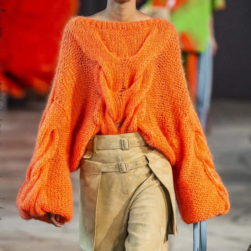 YNZZU-2019-nouveaut-Orange-surdimensionn-femmes-chandail-automne-o-cou-lanterne-manches-femme-pull-mode-tricot