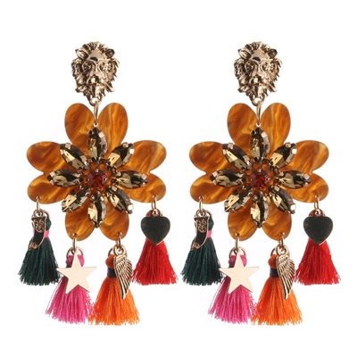 Grandes Boucles D'oreilles Fleurs à Strass et Pompons RIVA Nombreux Coloris