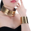 Mode-Femmes-De-Mode-Ensemble-de-Bijoux-Or-et-Argent-Couleur-R-sine-Choker-Collier-Bracelet