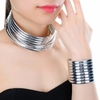 Mode-Femmes-De-Mode-Ensemble-de-Bijoux-Or-et-Argent-Couleur-R-sine-Choker-Collier-Bracelet