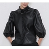 Fandy-Lokar-Faux-Leather-Turn-Down-Collar-Blouses-Women-Fashion-Fluffy-Sleeve-Shirts-Women-Elegant-Buttons