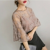 Mode-chaude-Femmes-Floral-Blouse-O-cou-Tops-Fleur-Brod-Chemisier-En-Mousseline-Crochet-dentelle-Deux