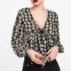 2019-Daisy-Printing-Summer-Chiffon-Blouses-Women-Lantern-Sleeve-Smock-Sexy-Deep-V-Neck-Vacation-Beach