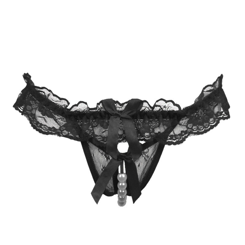 String-dentelle-Ouvert-noir-Entrejambe-perles-femmes