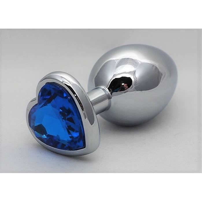 Plug anal rosebud bleu en forme de coeur taille S