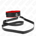 Collier cuir fourrure rouge et laisse.2