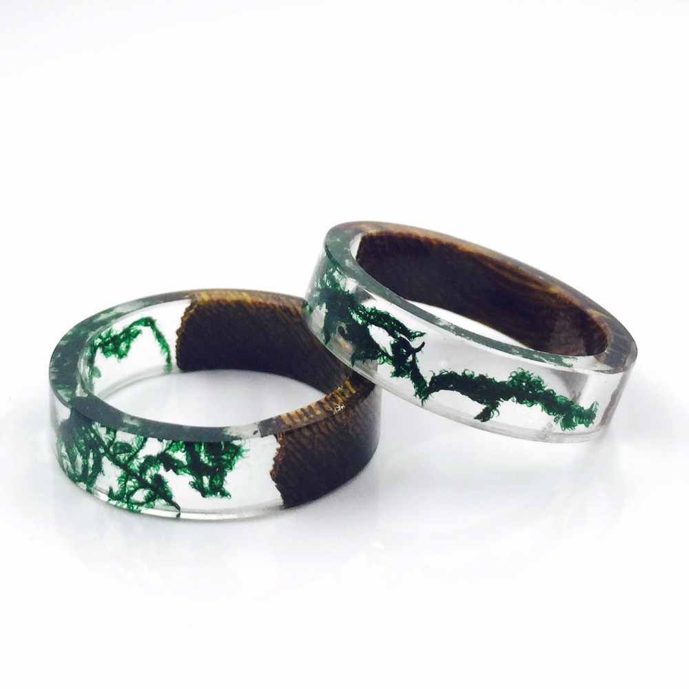 Main-En-Bois-et-R-sine-Anneaux-Vert-Mousse-Transparent-Rng-pour-Femmes-Hommes-Vintage-Bijoux