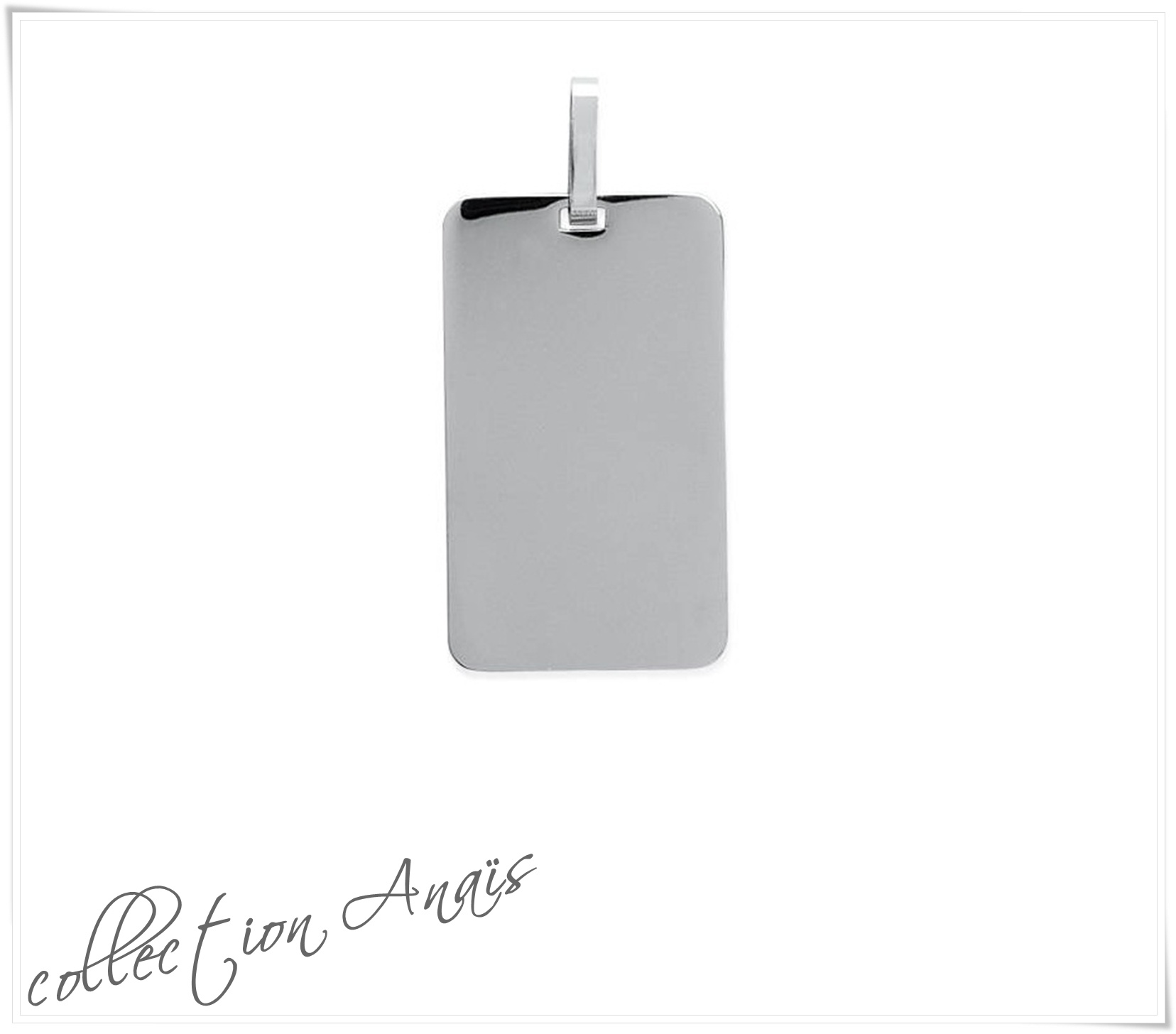 Pendentif médaille rectangulaire acier