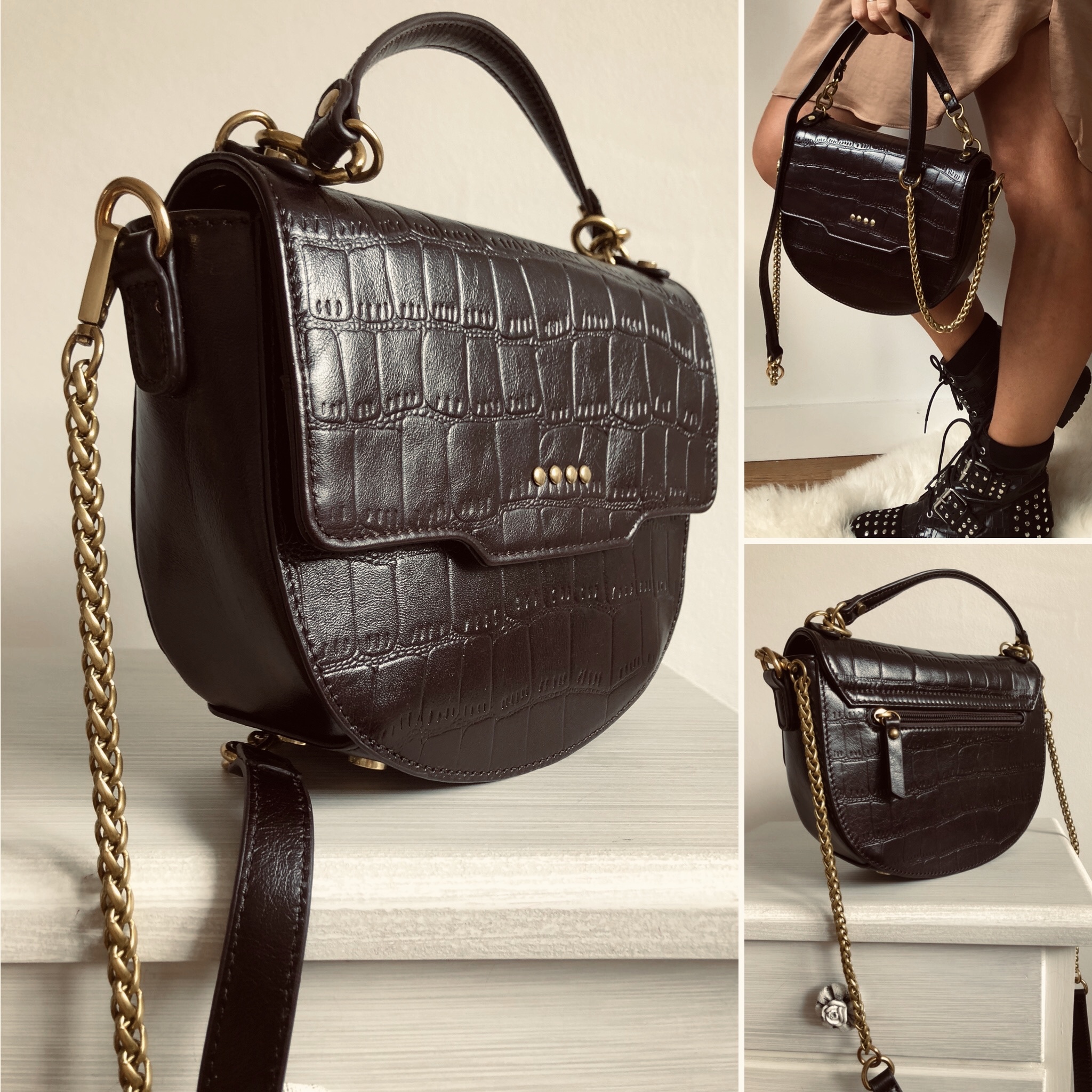 sac marron croco