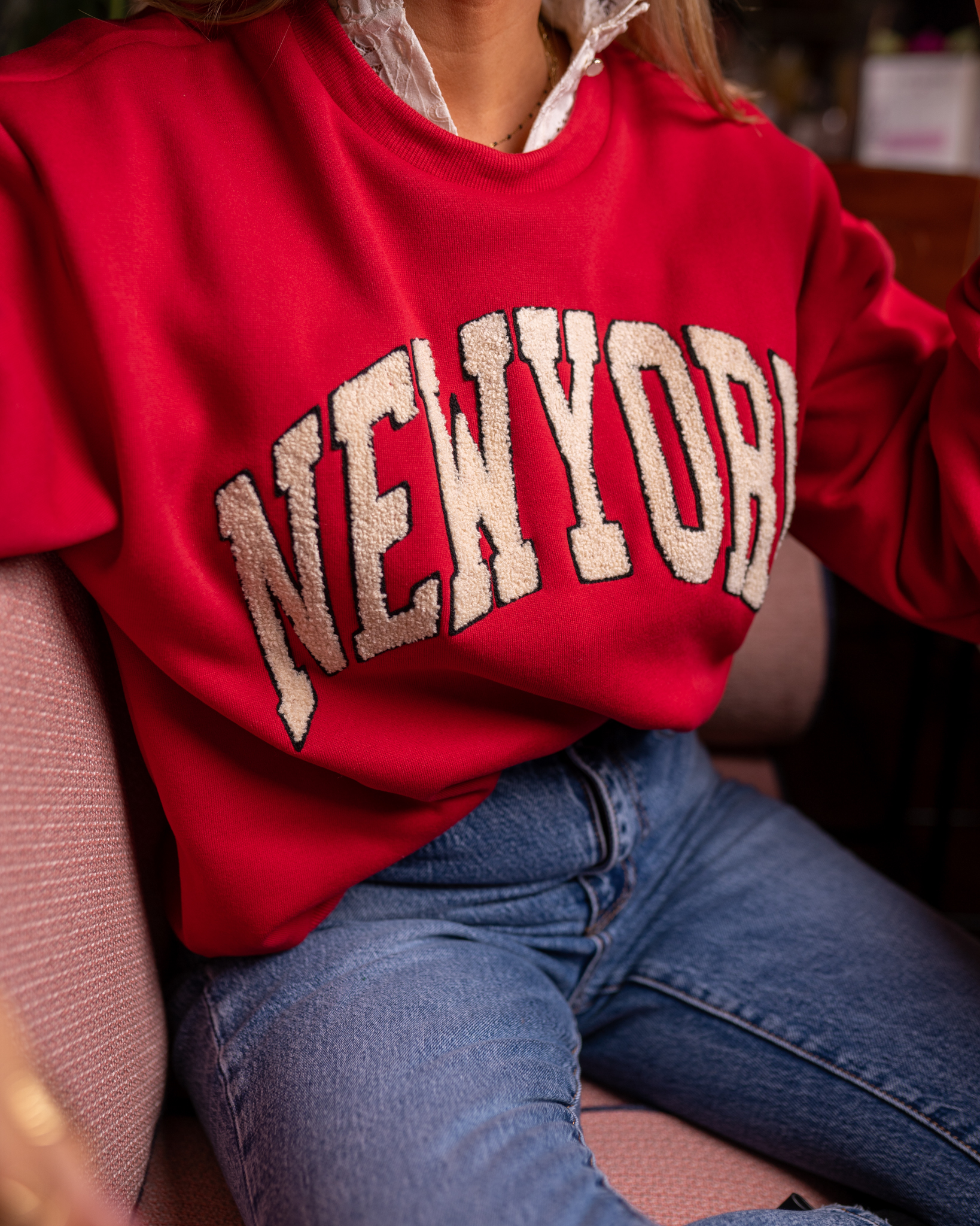 NEWYORK-Sweat rouge en molleton
