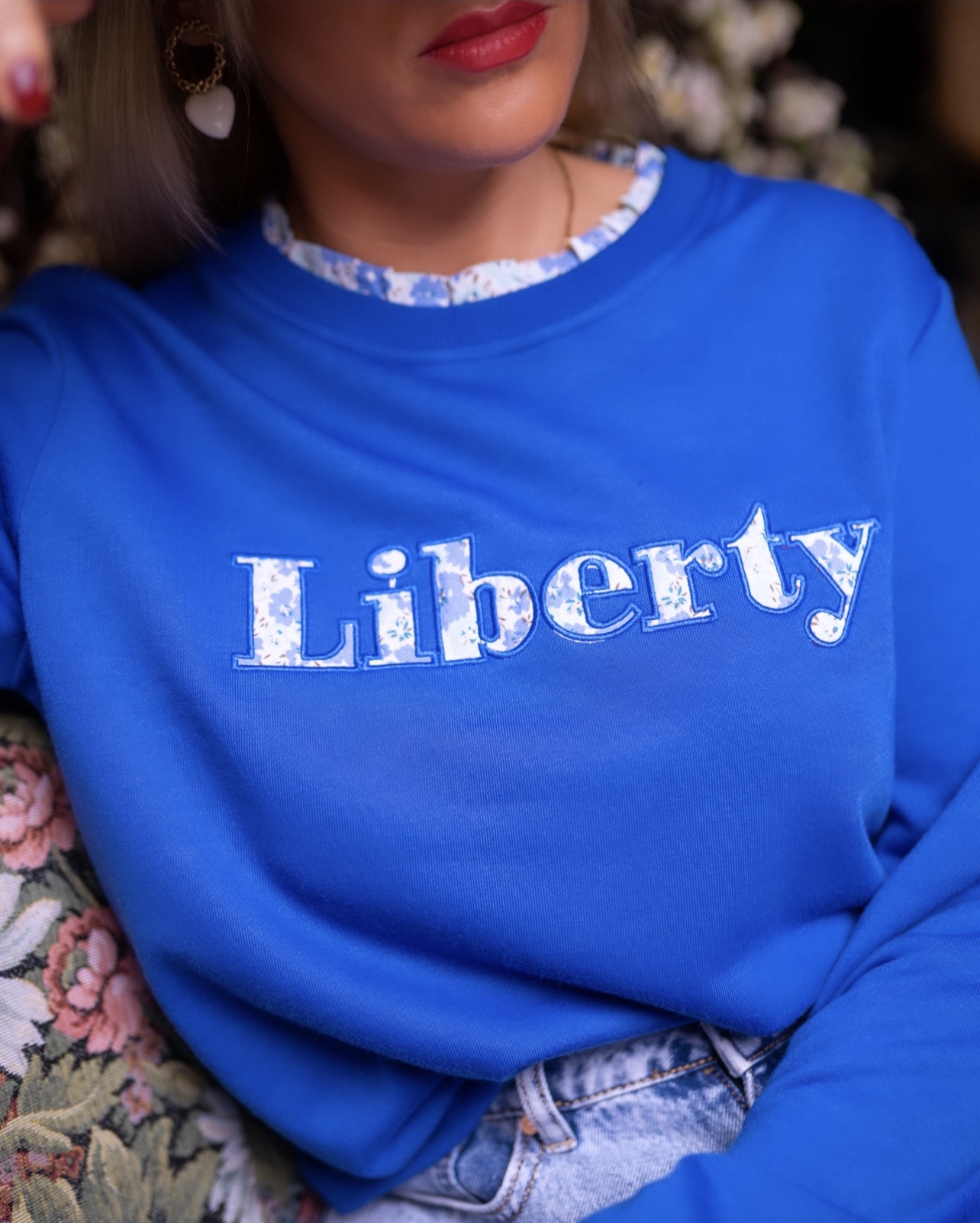 Lya-Sweat bleu imprimé liberty