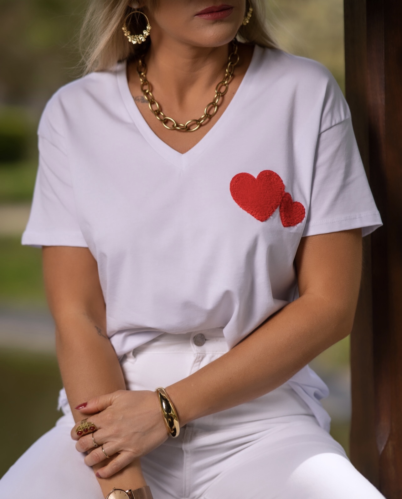 Eve-Tee-shirt blanc et rouge à coeurs