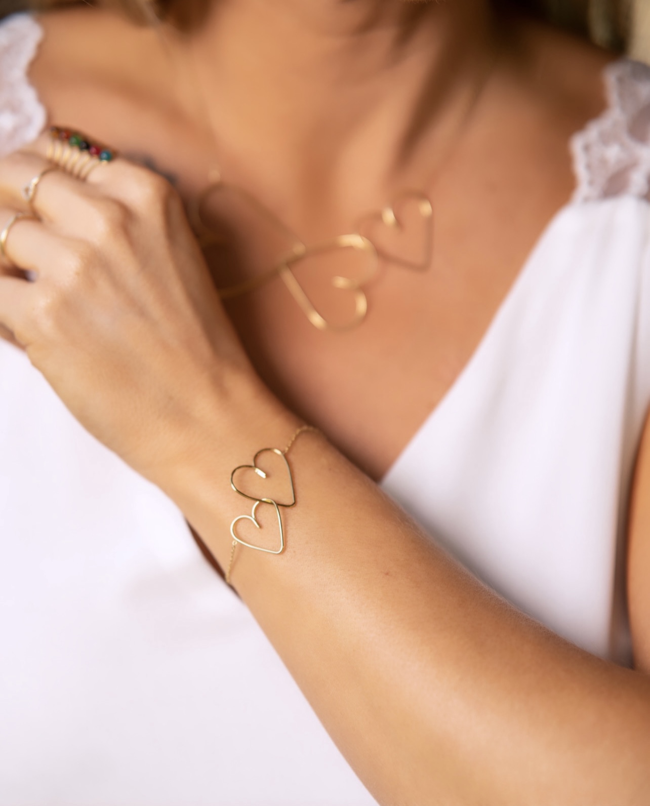 Marianne-Bracelet en Acier orné de deux coeurs