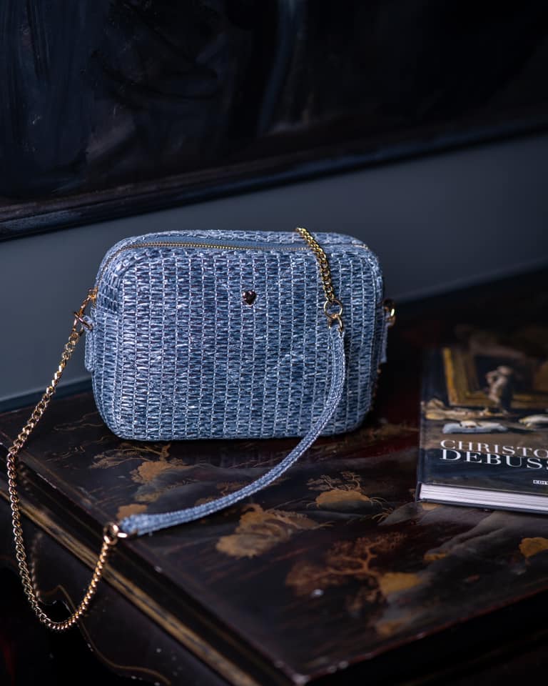 Maena-Sac RAPHIA bleu anse chainette