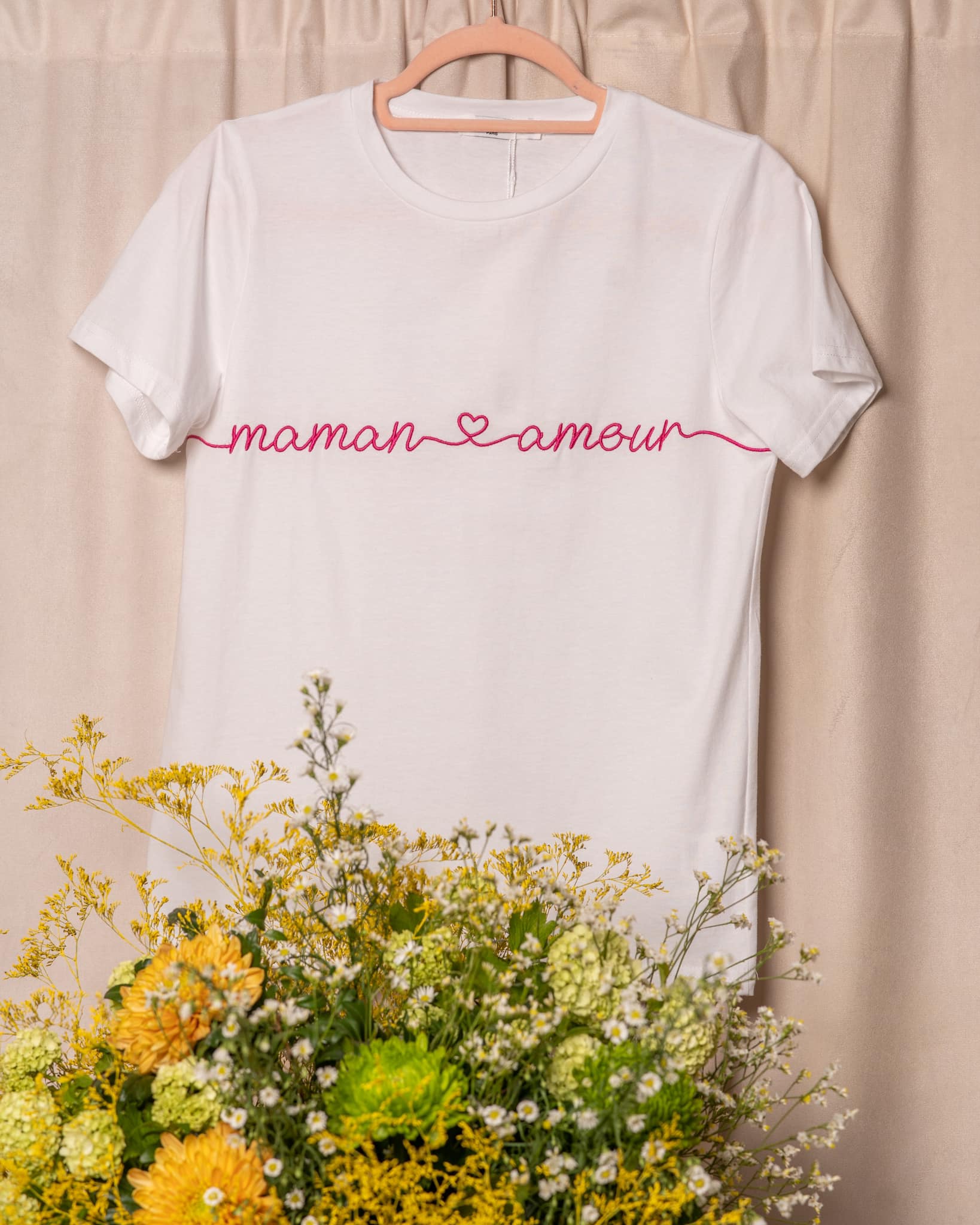 Tee-shirt MAMAN AMOUR blanc & fuchsia