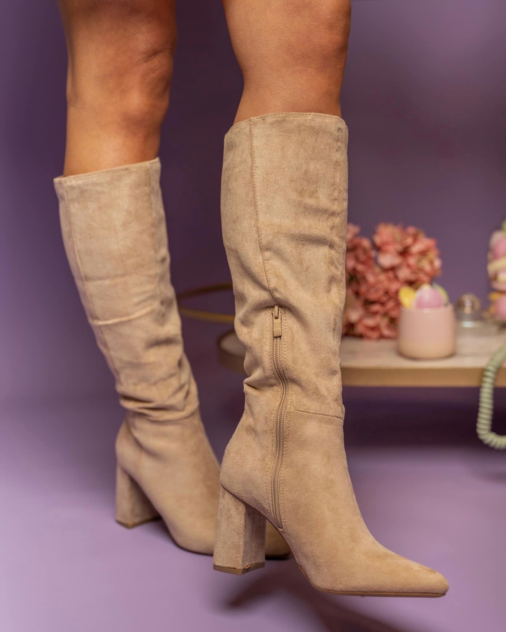 Inès-Bottes beige à talon