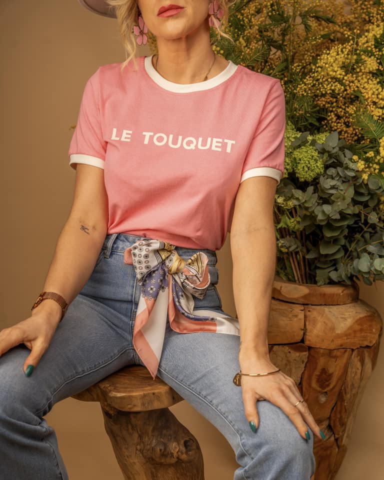 Tee-shirt LE TOUQUET rose bonbon & écru
