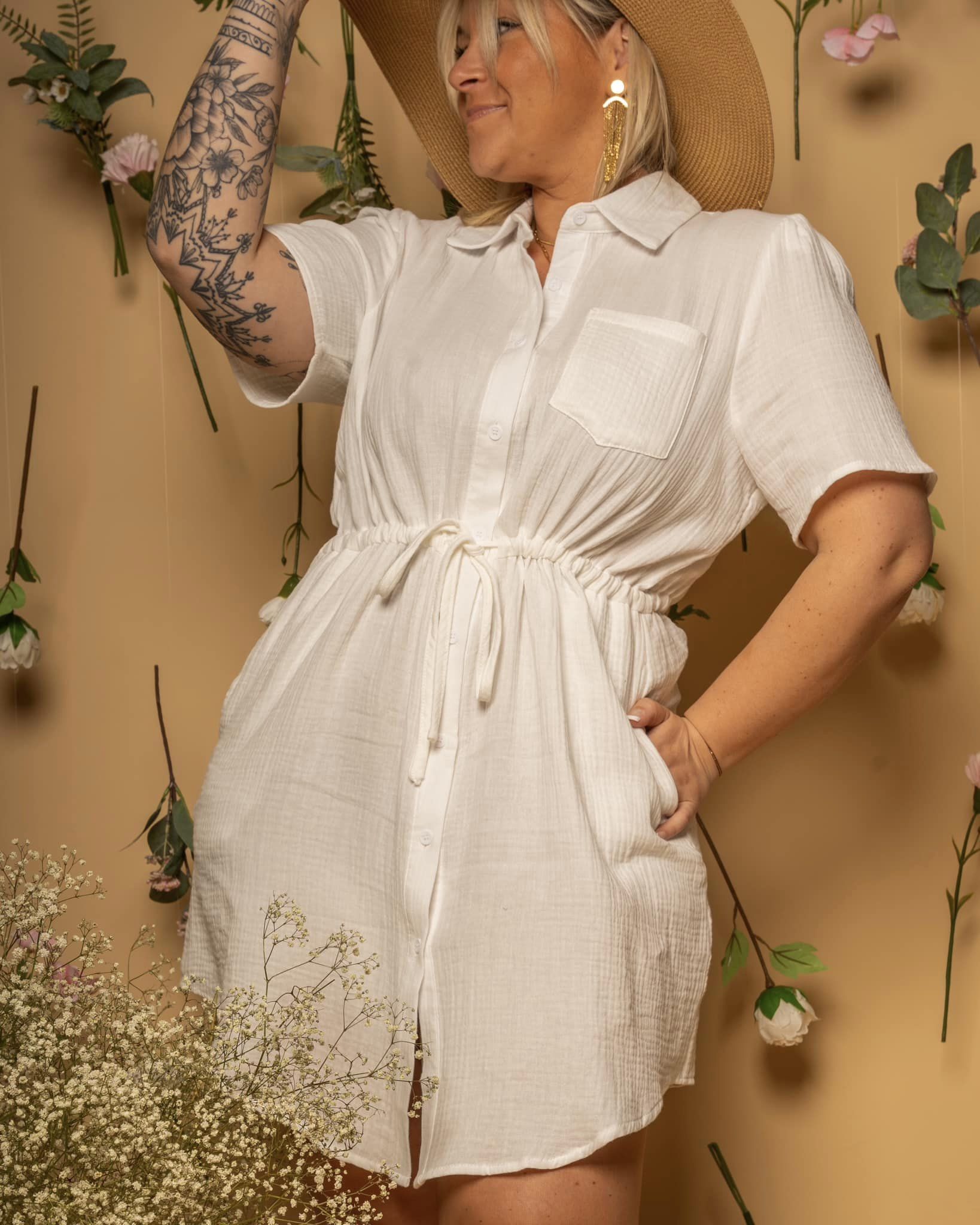 Eden-Robe blanche en gaze de coton