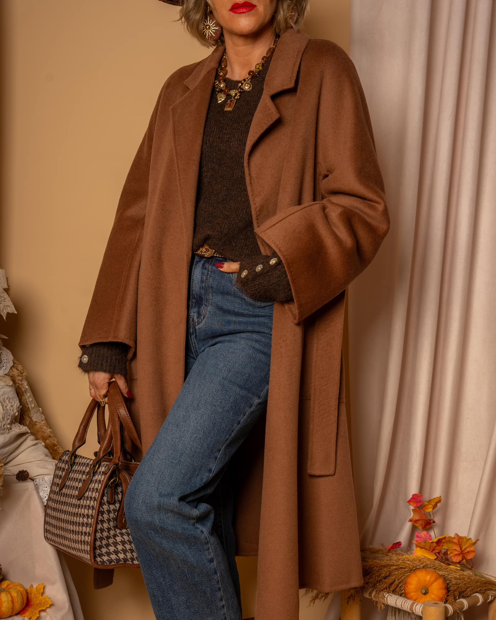 Catalina-Manteau marron cognac (70% de LAINE) Vestes Manteaux