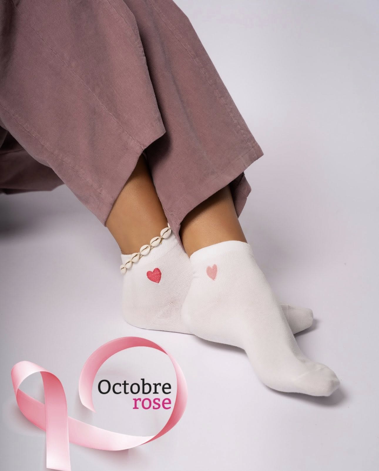 NaLatia Chaussette Imprimé Octobre Rose Ruban Basse Pour Femme