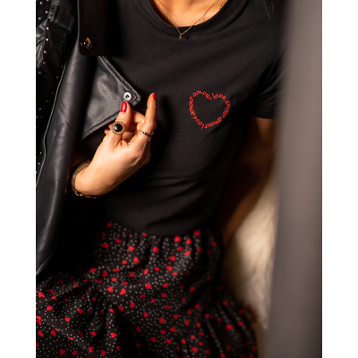Valentin-Tee-shirt noir & rouge AMOUR LOVE