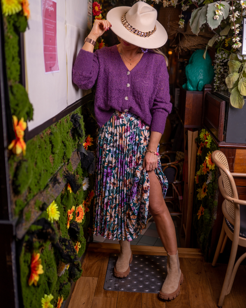 Jupe Plissée Fleurie Marks And Spencer Femme Taille 16, Longueur Genou