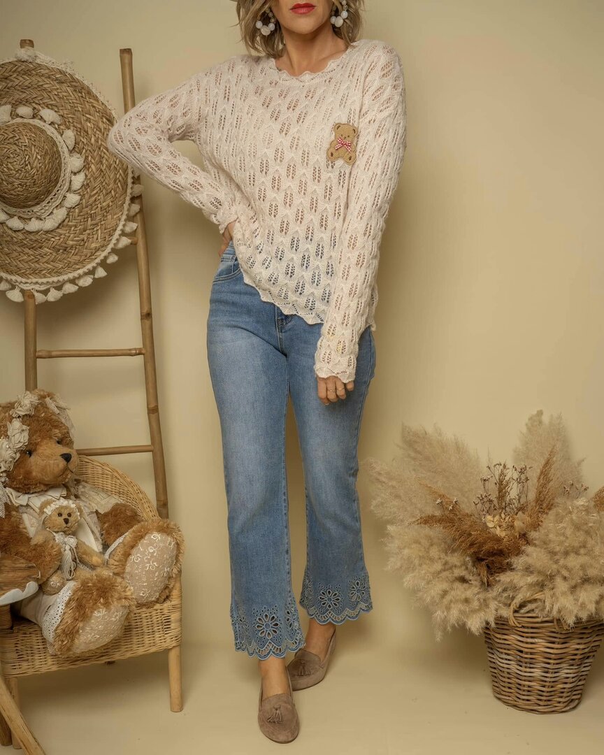 Pull Ajouré Beige Sans Manches Carla Giannini - Taille Unique Jusqu'au 50 - Neuf