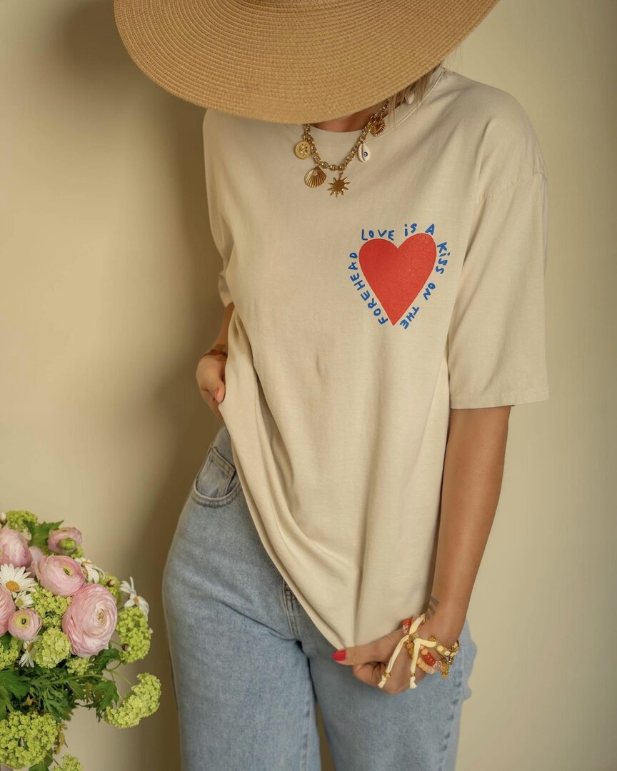 Tee-shirt Derek Heart Beige Avec Motif Cœur - Taille M (Juniors) - Occasion Très Bon état