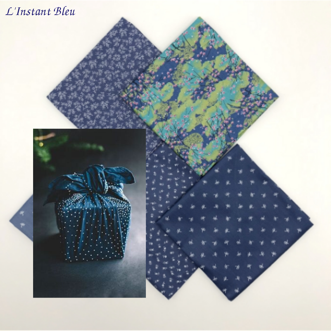 Furoshiki: Tissus d’emballage cadeau « Kusumākaraḥ » le Printemps Bleu - 48 cm