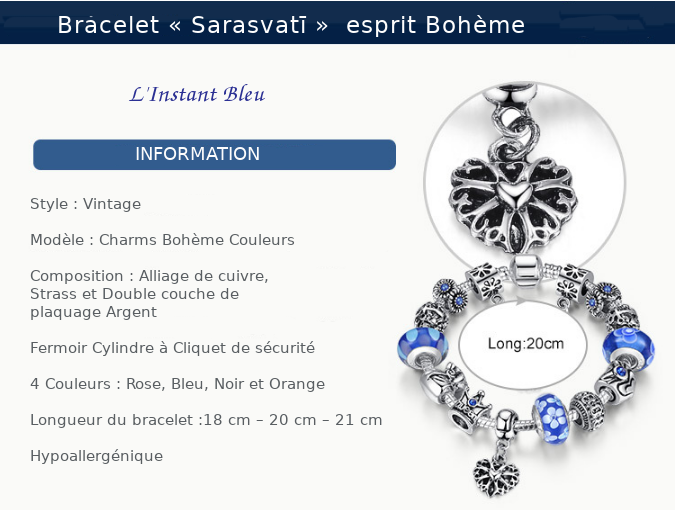 Bracelets à Charms « Sarasvatī »  esprit Bohème en plaqué Argent-1