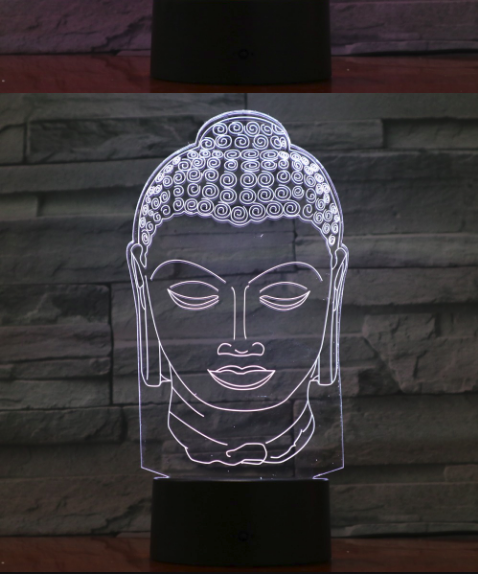 Lampe Led Hologramme Tête « Bouddha Sakyamuni » Blanc