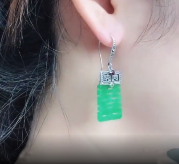 Boucles d’Oreilles Ethniques «Yāṃ» en Jade et Argent -6