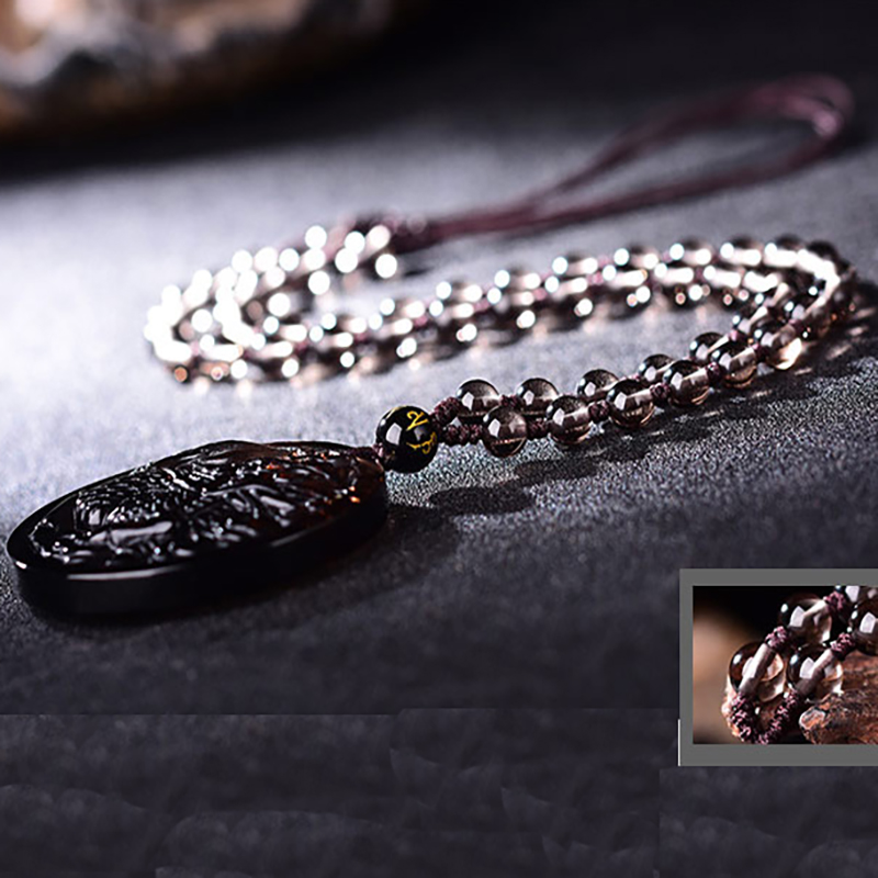Collier-pendentif-pierre-naturelle-Dragon-Phoenix-avec-cha-ne-huit-trigrammes-pendentif-glace-obsidienne-amulette-paix