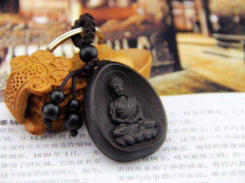 Personnalit-cl-de-voiture-pendentif-bois-mode-noir-Amitabha-bouddha-sculpture-palissandre-bouddhiste-porte-cl-s
