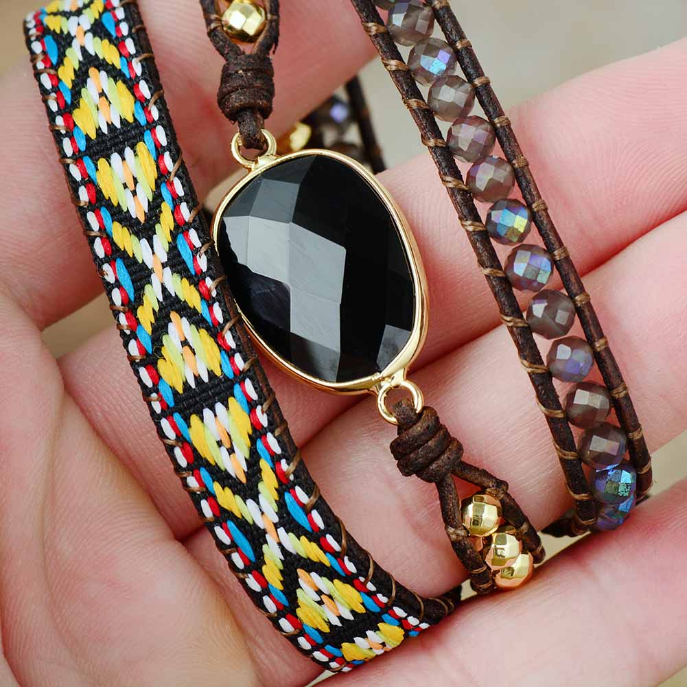 Bracelet-en-cuir-noir-avec-pierres-d-onyx-perles-fra-ches-tissage-d-claration-boh-me