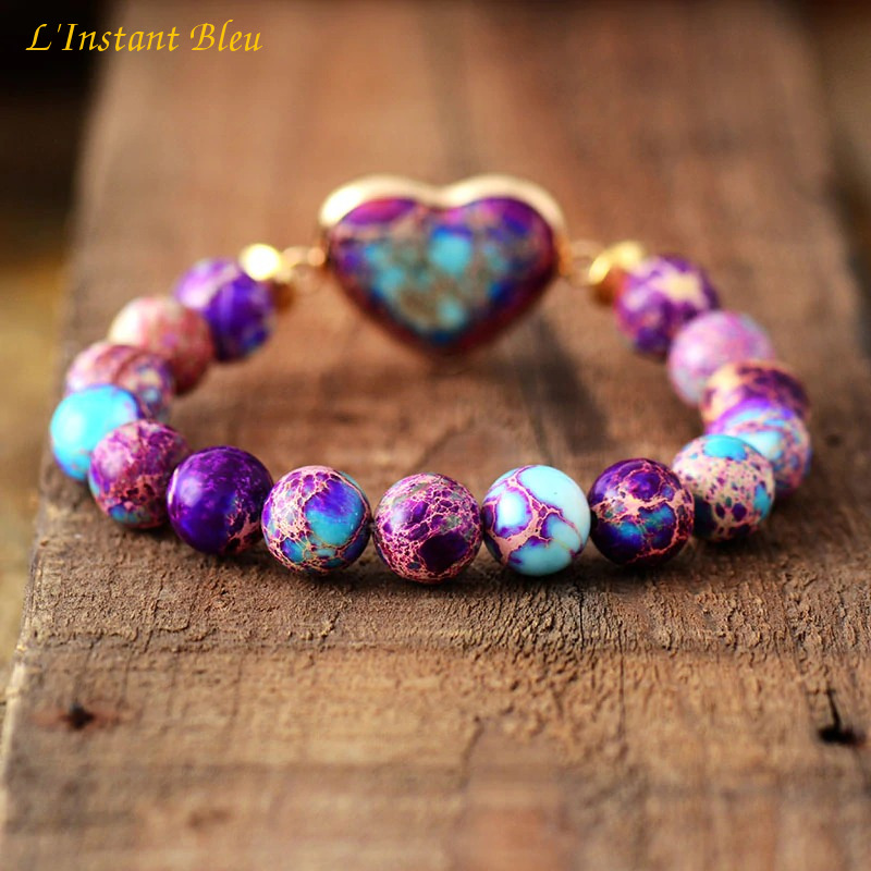 Bracelet bohème « Hari om »  – en Jaspe Impérial dit Océan-3.1