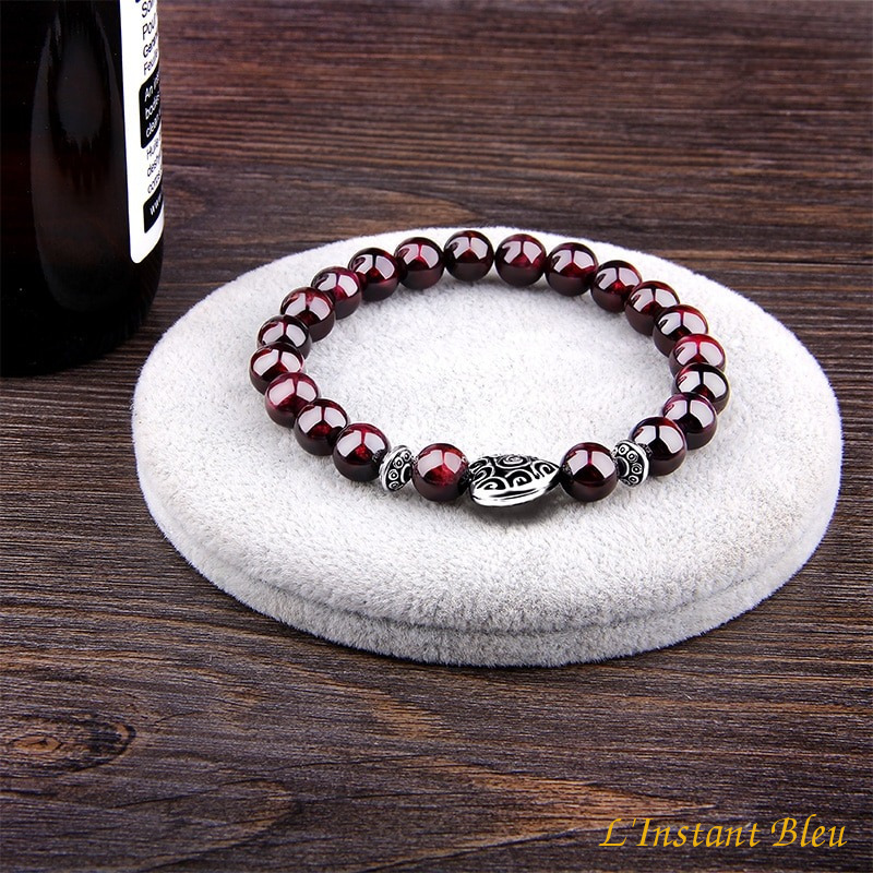 Bracelet bohème Tibétain « Sākshī » en Grenat-12.1