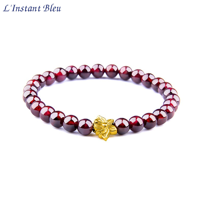 Bracelet bohème Tibétain « Sākshī » en Grenat almandin-3-Lotus doré.1