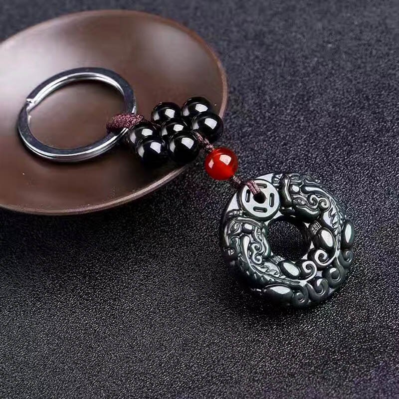 Porte-cl-s-rond-en-obsidienne-naturelle-Style-chinois-brillant-bouton-de-s-curit-pour-voiture