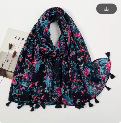 Echarpe Kérala Floral Bleu-Noir-Rose -1