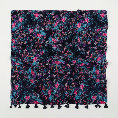 Echarpe Kérala Floral Bleu-Noir-Rose -3