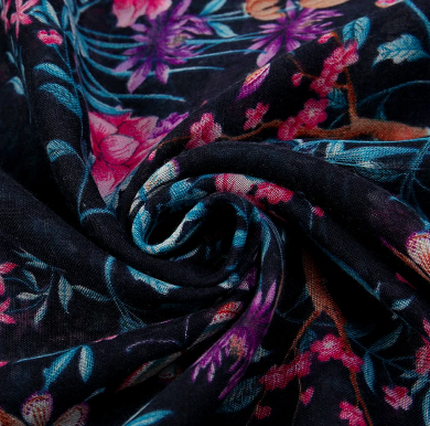 Echarpe Kérala Floral Bleu-Noir-Rose -4