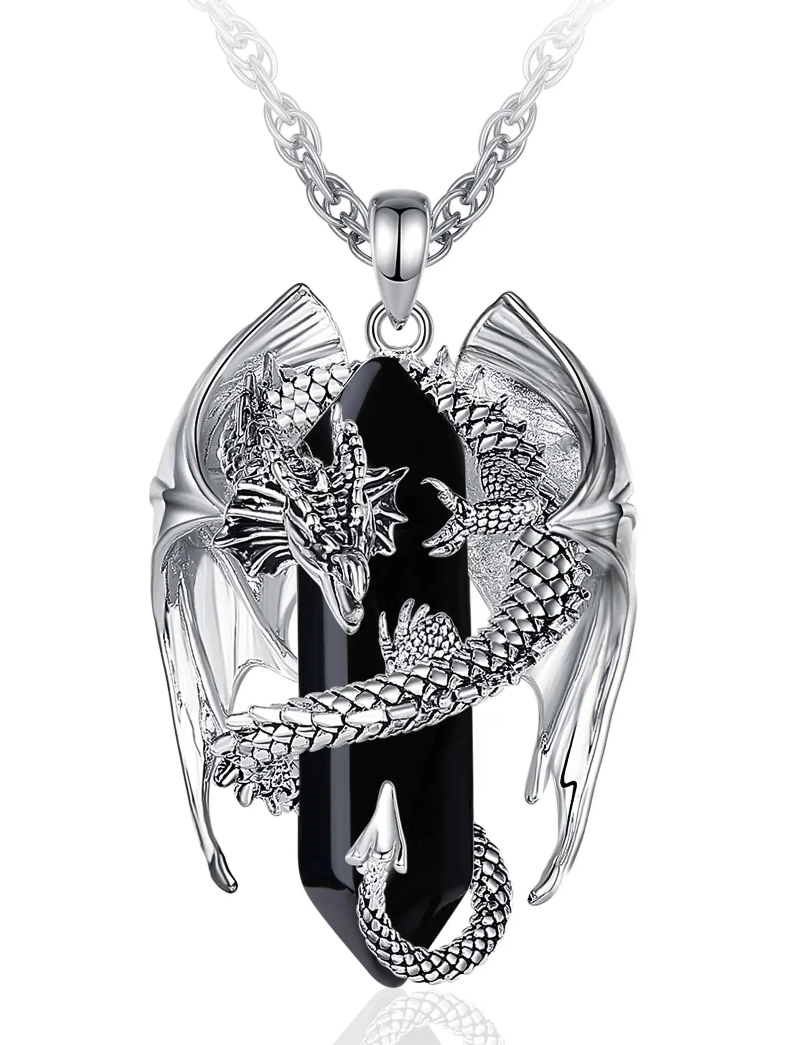Pendentif  « Nāgarāja » Dragon Spirituel, en Obsidienne -2