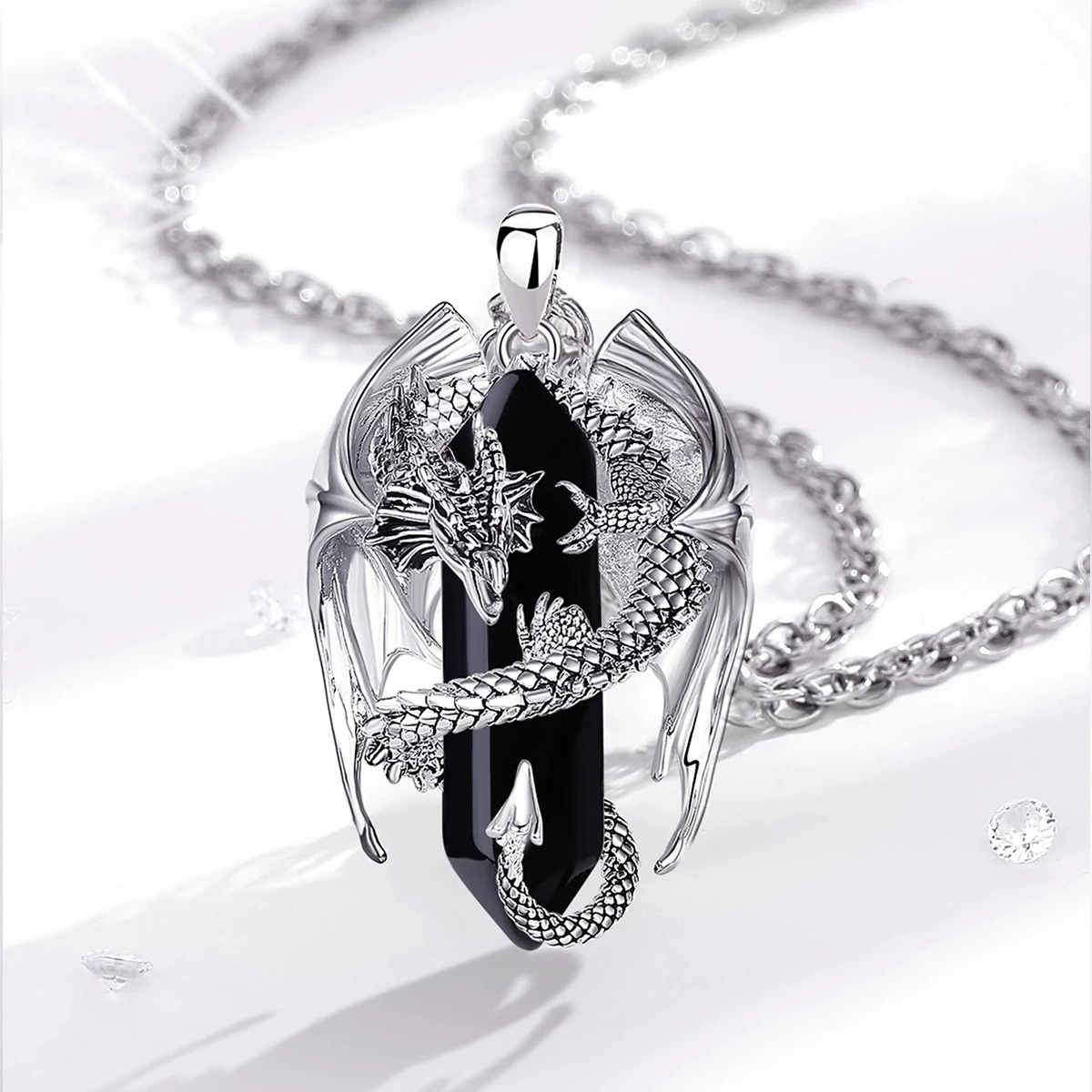 Pendentif  « Nāgarāja » Dragon Spirituel, en Obsidienne -3