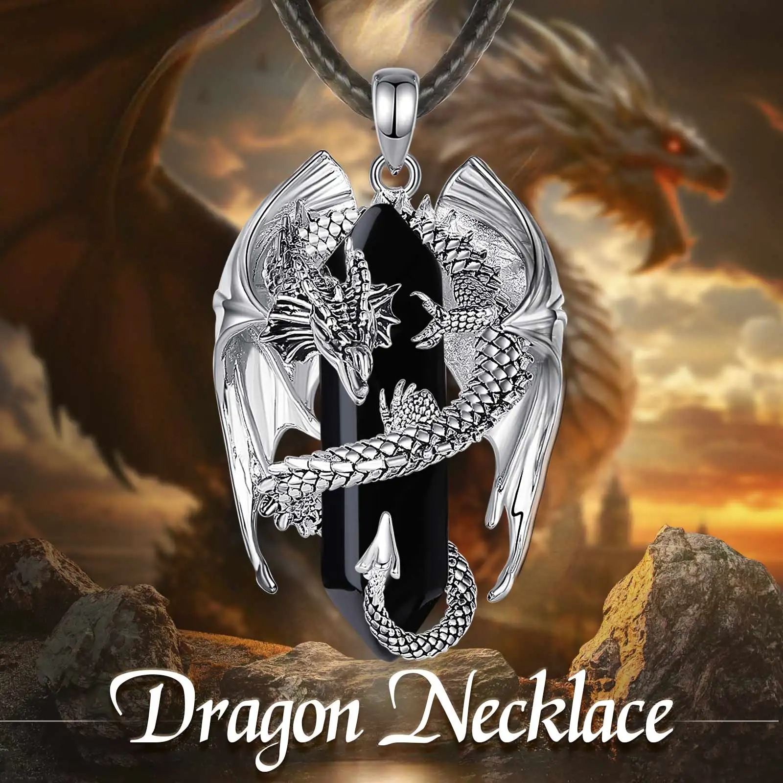 Pendentif  « Nāgarāja » Dragon Spirituel, en Obsidienne -4