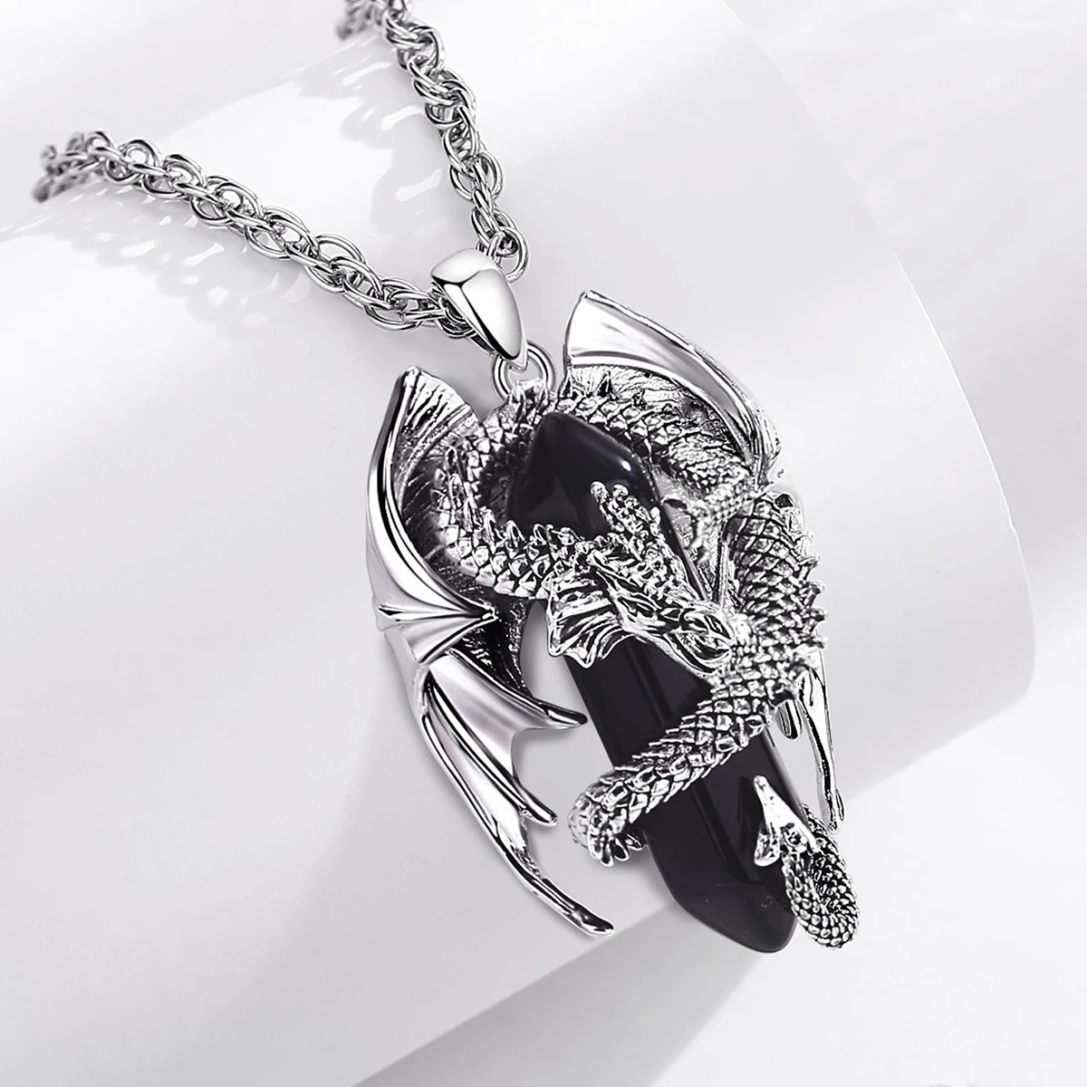 Pendentif  « Nāgarāja » Dragon Spirituel, en Obsidienne -7